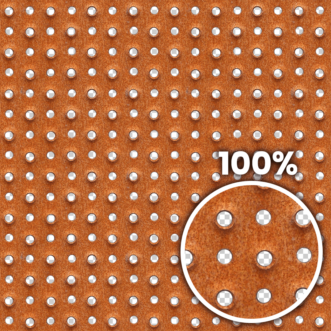 Tiling preview of a perforated rusted thick steel with non-sleep features