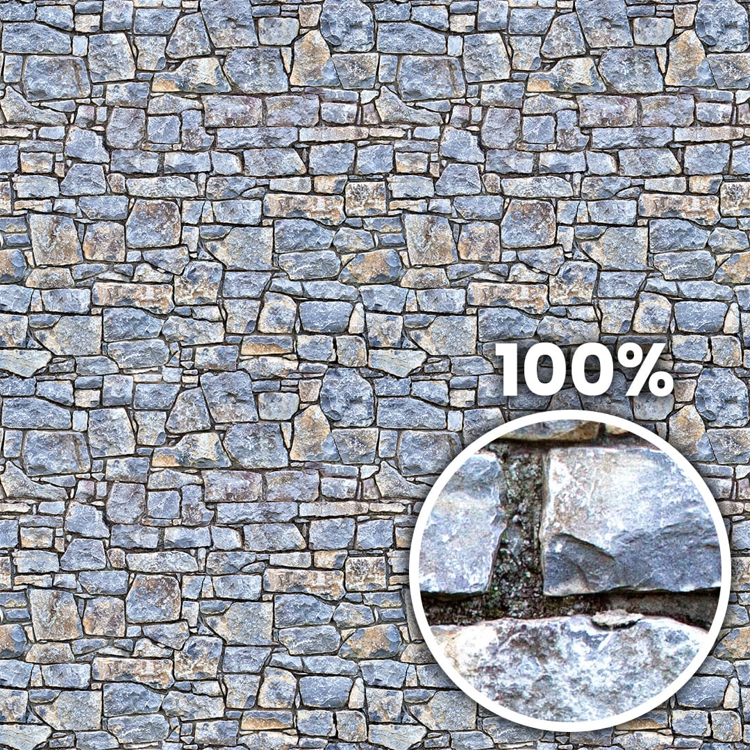 Tiling preview of a wall with chiseled different sized stones