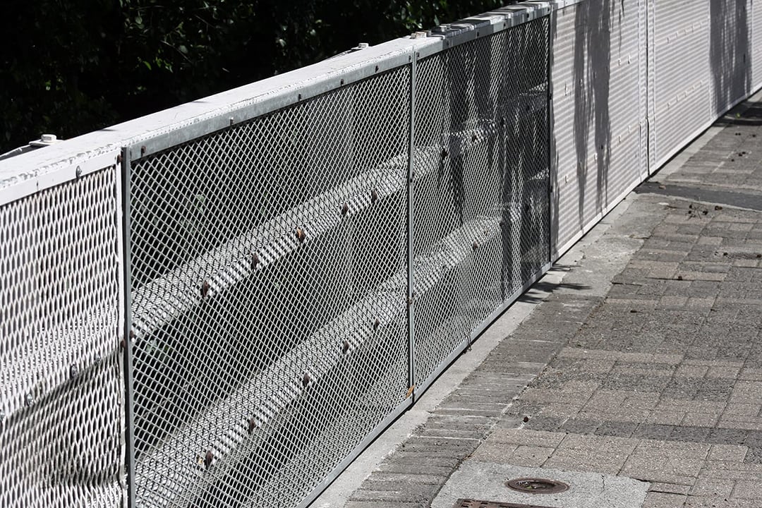 Heavy duty steel grille mesh on a bridge