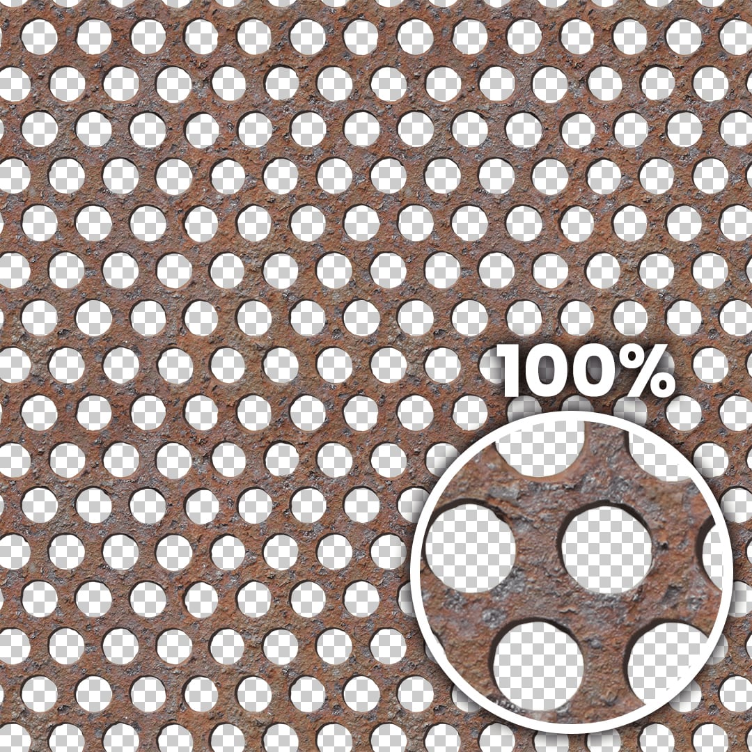 Tiling preview of a rusty perforated metal sheet
