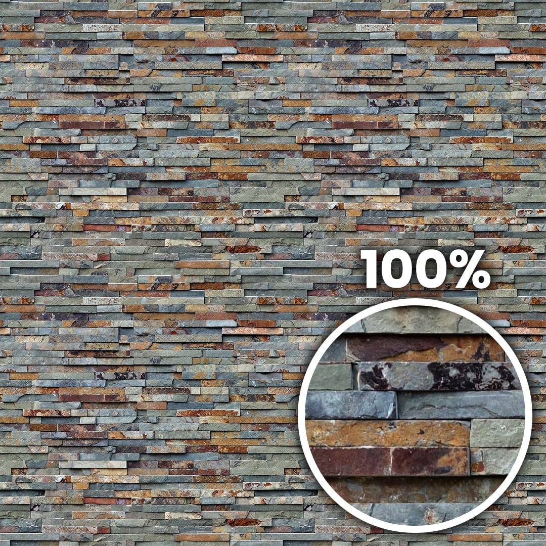 Tiling preview of a multicolor slate wall cladding panels