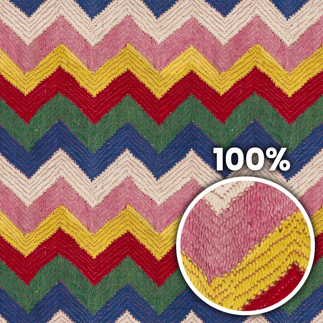 Tiling preview of a multicoloured handwoven rug in a zigzag pattern