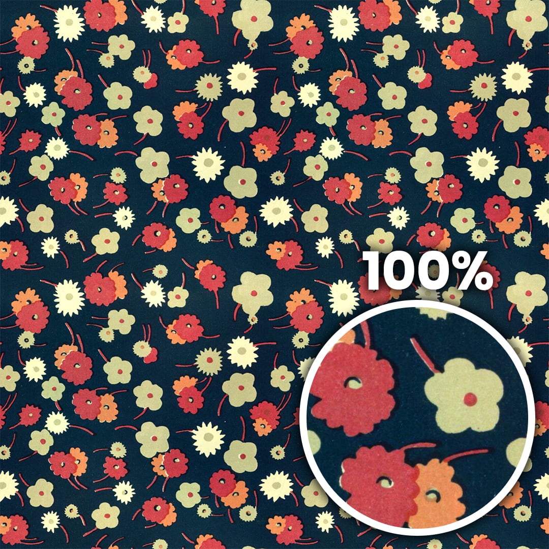 Tiling preview of a floral pattern of white, pink and red flowers on dark blue background