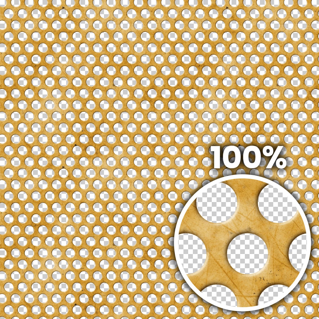 Tiling preview of a scratched copper perforated metal panel with circular holes