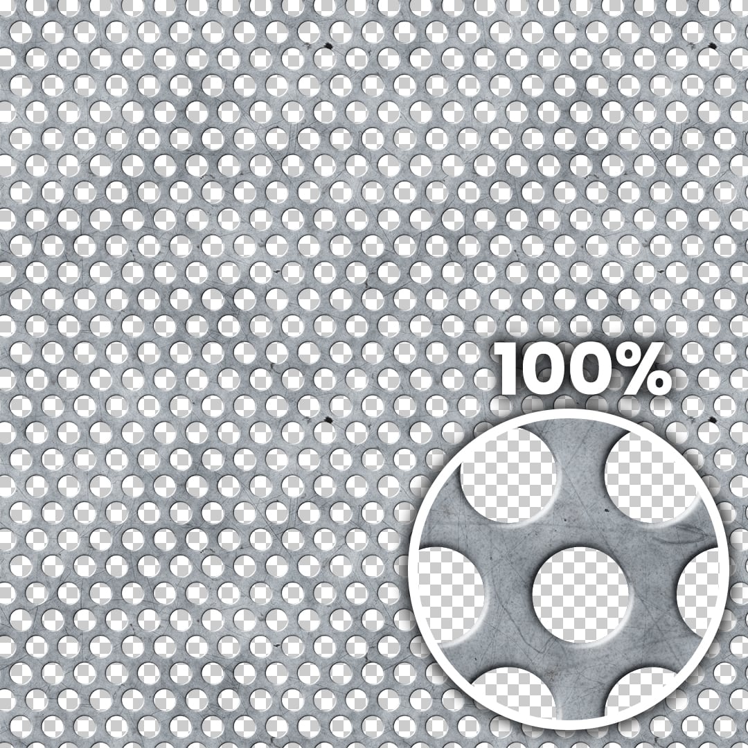 Tiling preview of a scratched perforated metal panel with circular holes