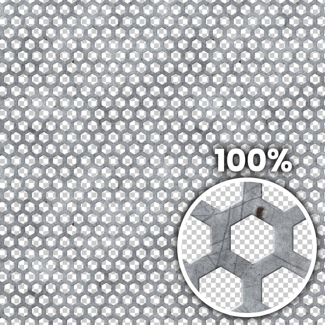 Tiling preview of a hexagonal perforated metal sheet with scratches