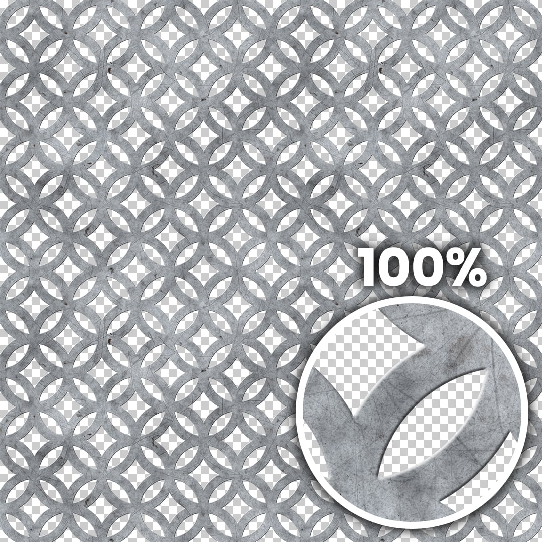 Tiling preview of a geometric perforated metal panel with light scratches on it
