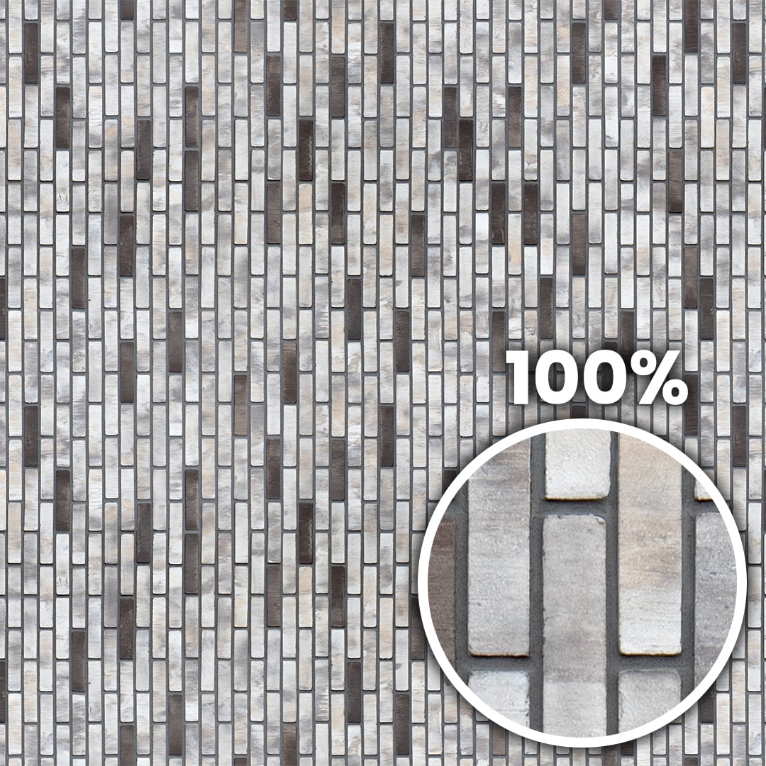 Tiling preview of a decorative vertical black, white & brown brick wall