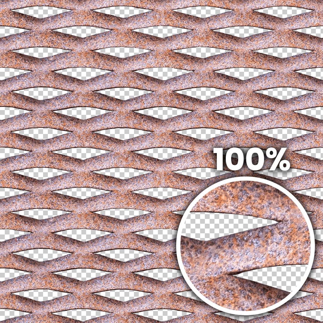 Tiling preview of a rusty expanded metal mesh