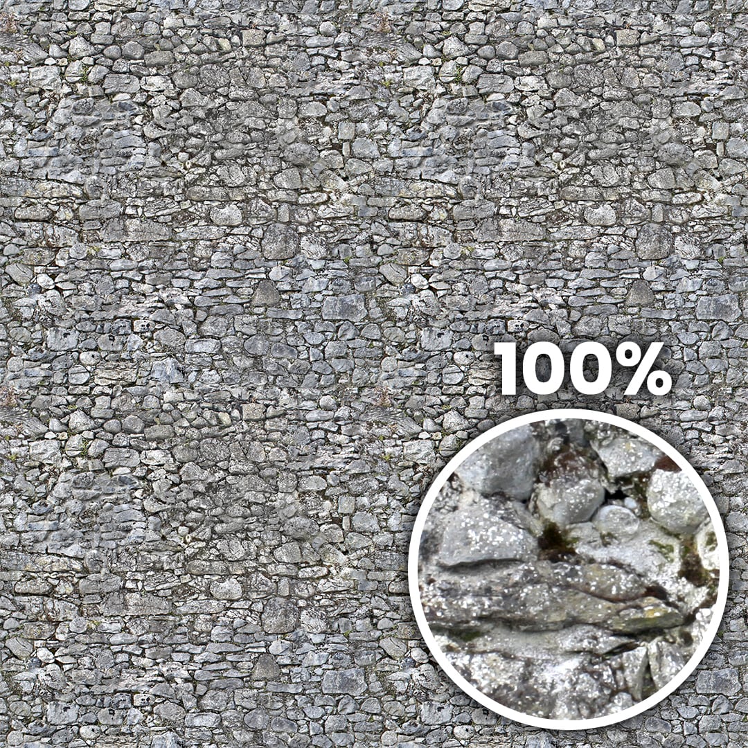 Tiling preview of an irregular old stone wall with moss on it