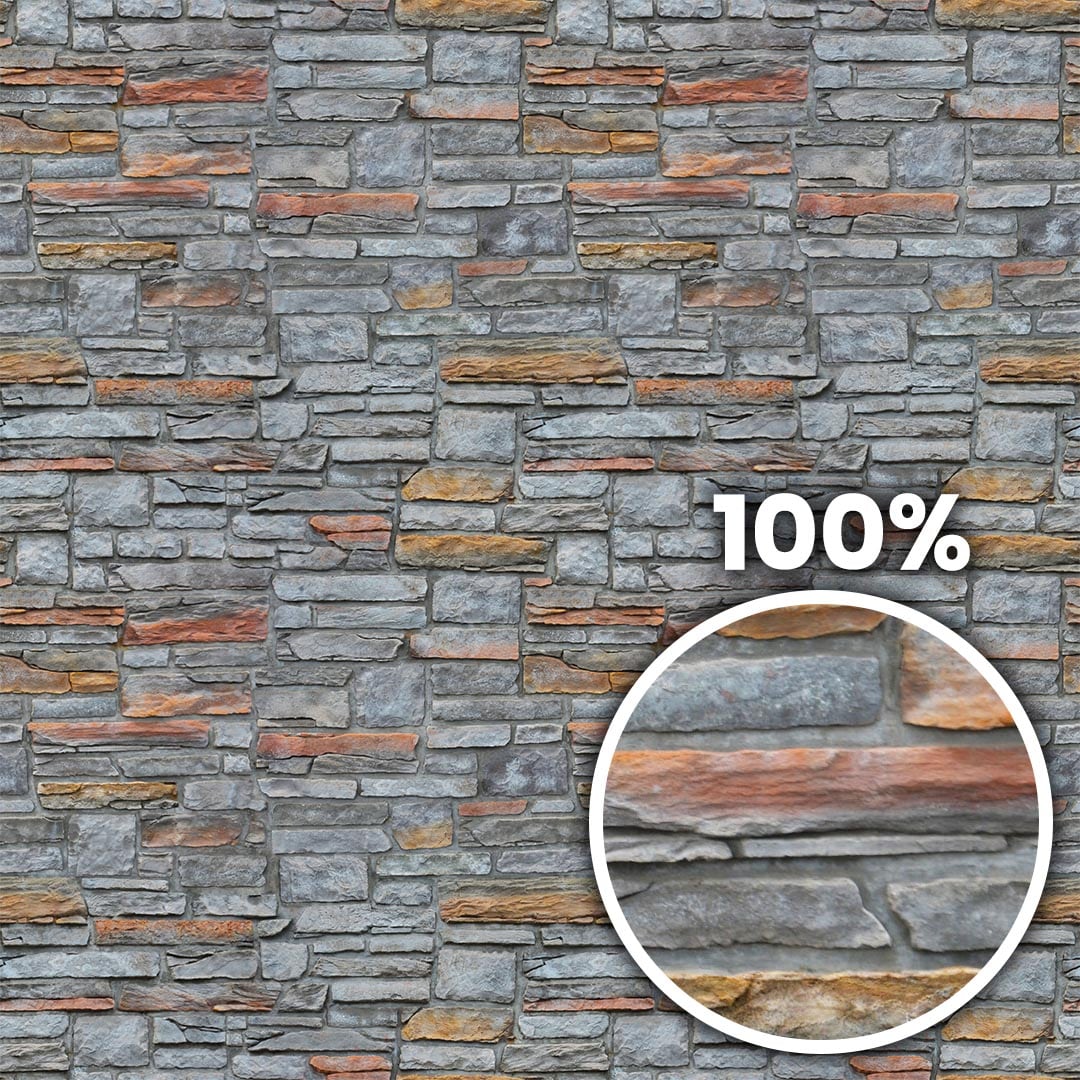 Tiling preview of a stone wall with different sized and colored rectangular stones