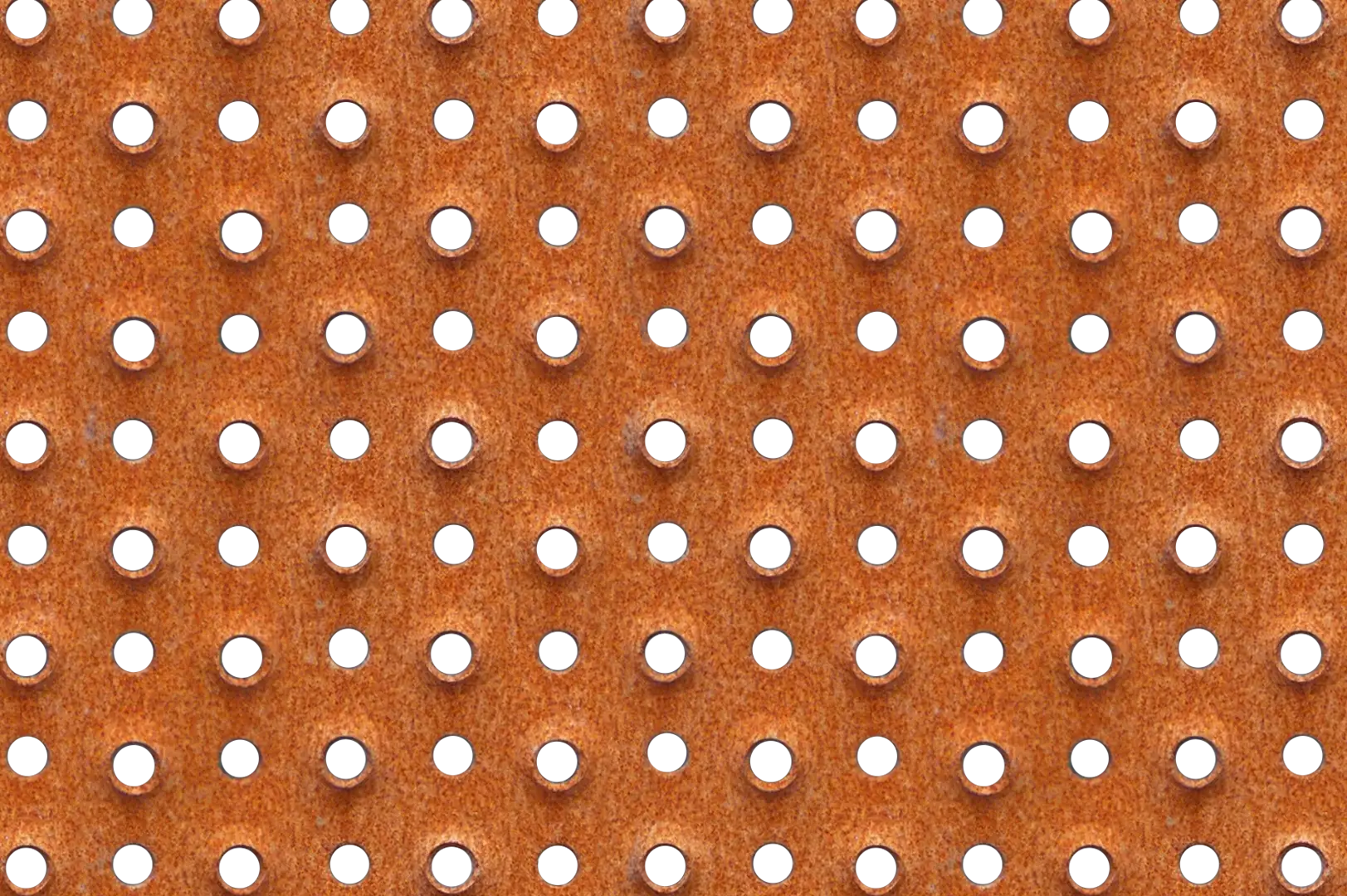 Close-up of a rusted perforated thick steel with non-sleep features