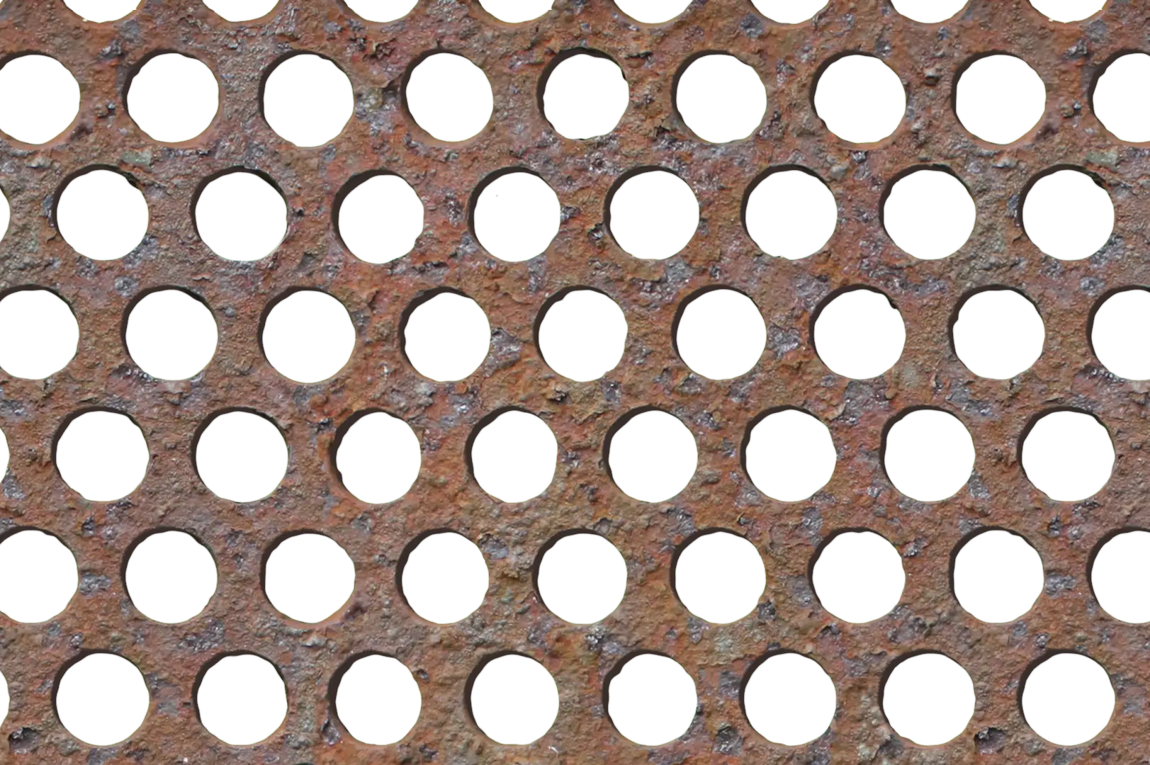 Close-up of a rusty perforated metal sheet