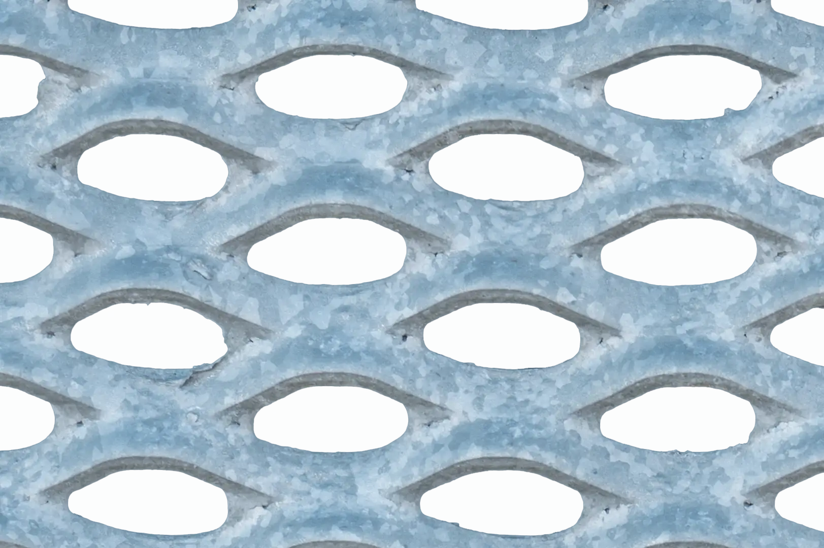 Close-up of a galvanized expanded steel grille mesh