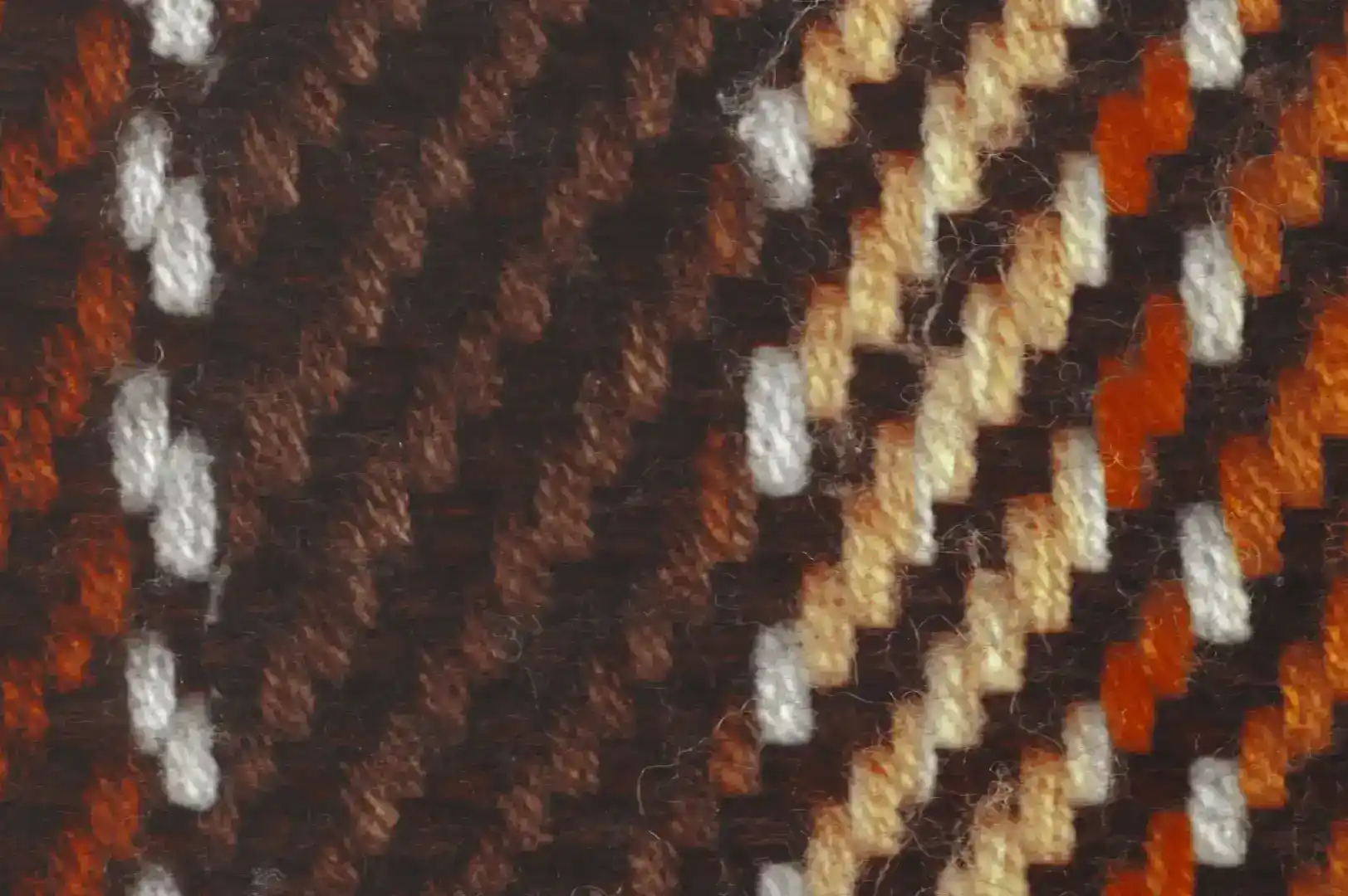 Close-up of a knitted scarf with warm brown shaded yarns