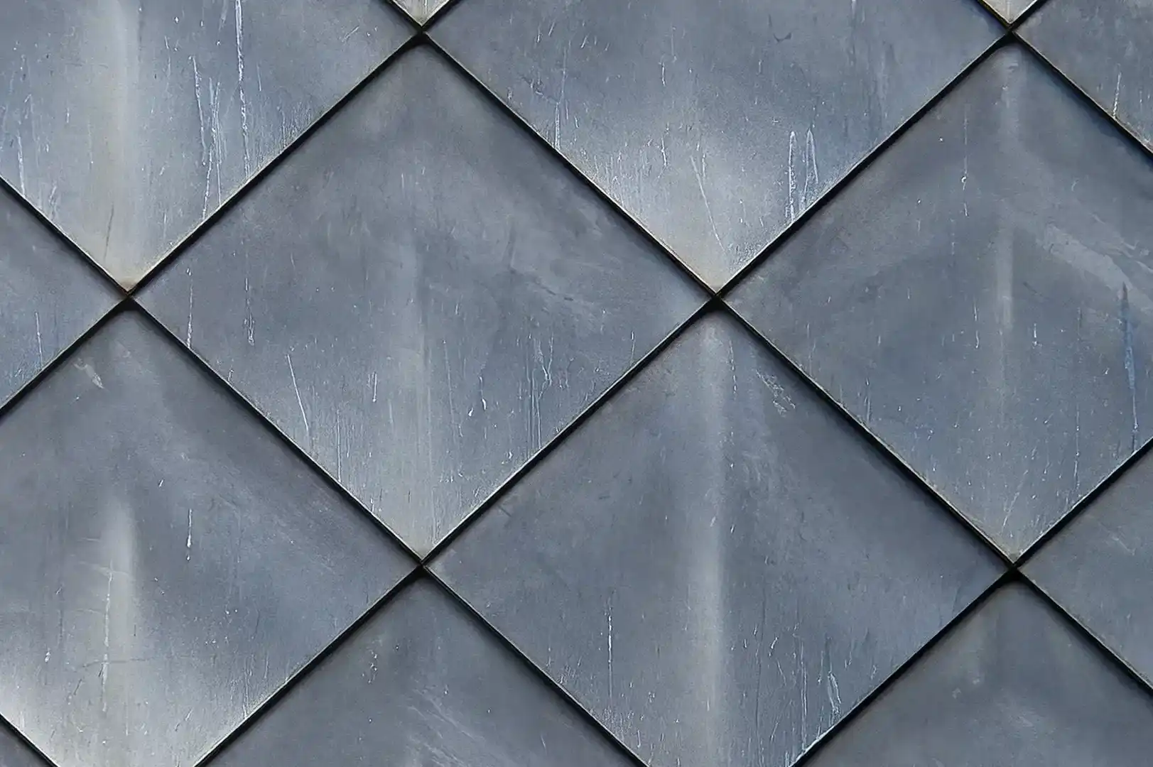Close-up of interlocking metal shingles